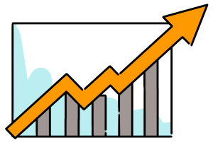 An orange graph pointing upwards.