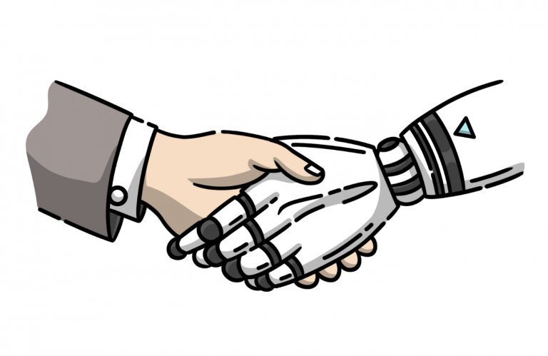 Eine menschliche Hand und eine Roboterhand
