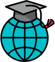 A globe with a graduation cap, symbolizing that you can learn from anywhere