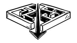 Eine schwarz-weiße Illustration eines Labyrinths mit einem Pfeil, der gerade hindurchgeht