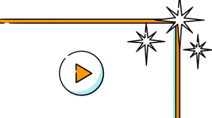 An orange video player with a white screen and a play button on it with three stars appearing on the upper right corner