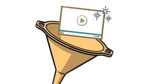 A video player entering a golden funnel