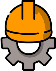 An orange protective cap on top of a gray gear indicating the easy communication of safety protocols with simpleshow