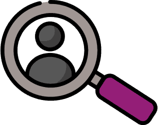 A magnifying glass aimed at a figure signifying the action of talent acquisition