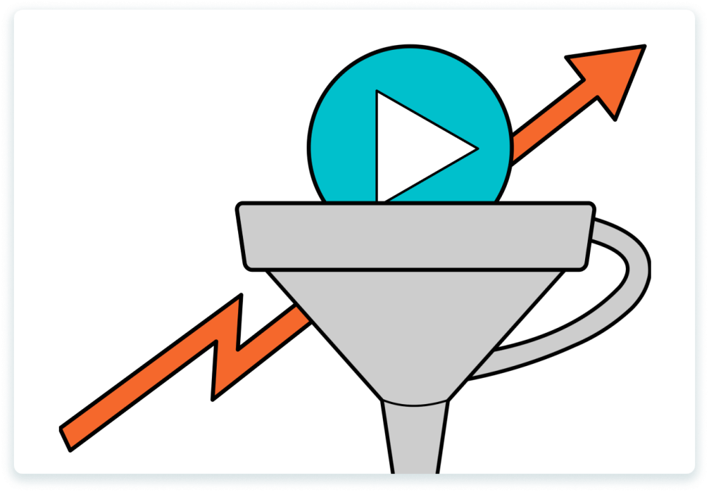A blue play button showing up from a funnel showcasing indicating an increase in conversions