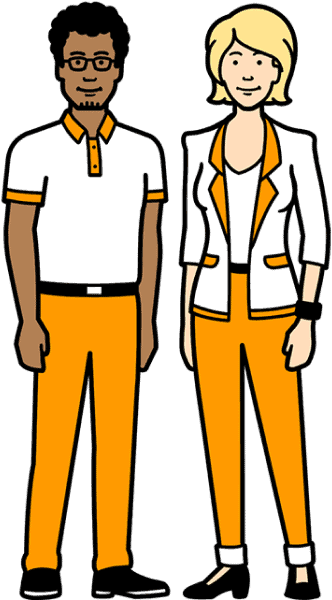 One male and one female figure in simpleshow's clean illustration style