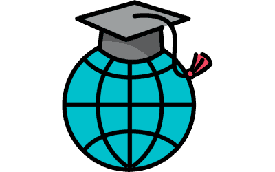 A blue globe with a graduation cap on it symbolizing eLearning on the go with the help of interactive videos