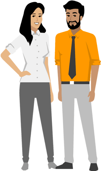 One female and one male figure in simpleshow's sharp illustration style