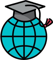 Eine blaue Weltkugel mit einer Abschlusskappe als Zeichen für die interaktive Erstellung von Lernvideos