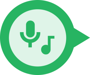 Ein grünes Symbol für ein Mikrofon und eine Musiknote