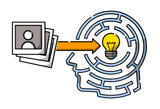 Three pictures pointed at an illustration of a head containing a light bulb depicting increased information retention