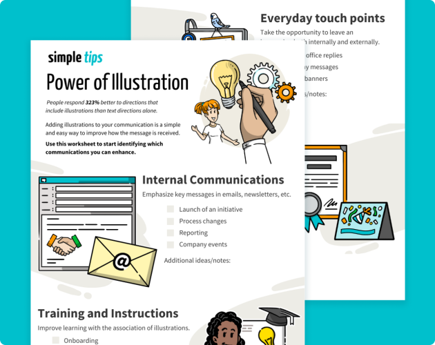 Showcase of the handout "The power of illustration" on a teal background