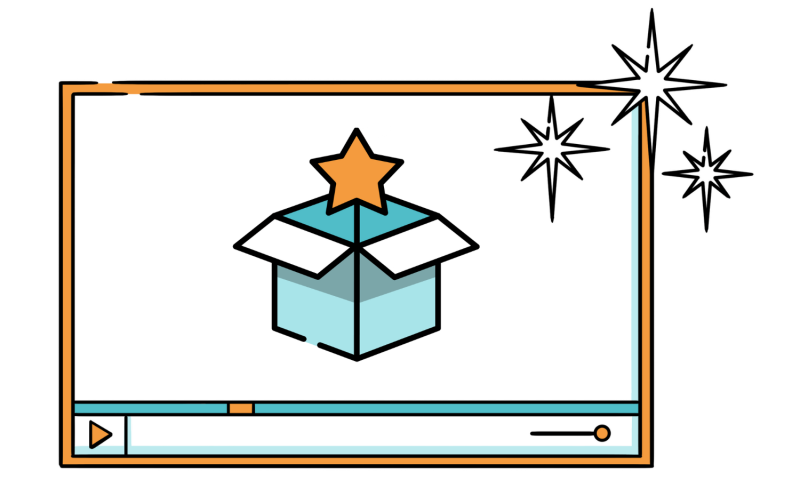 Box with star shown in video frame signifying signs of good product videos.