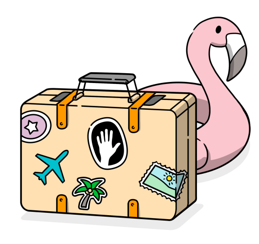 Ein Koffer und ein Flamingoschwimmreifen. Beide stehen für gutes Tourismusmarketing.